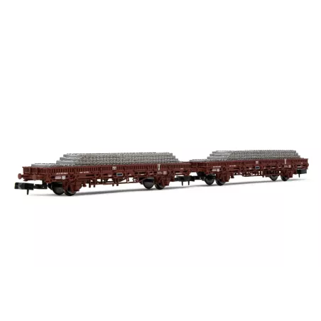 Set 2 Wagons Plats à Ridelles « V » (Traverses Béton) - HN6543