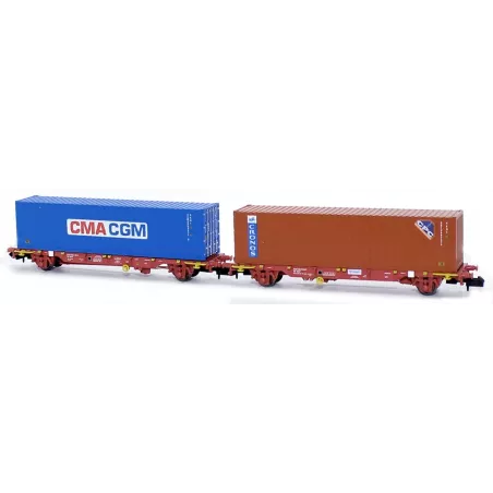 MFTRAIN N33377 - Set 2 Wagons Porte-Conteneurs 40' - Échelle N | H66